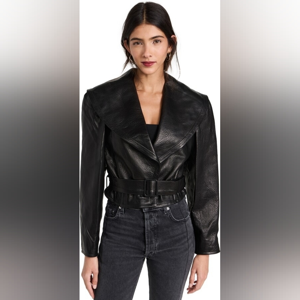 Frame Shawl Collar Cropped Leather Jacket